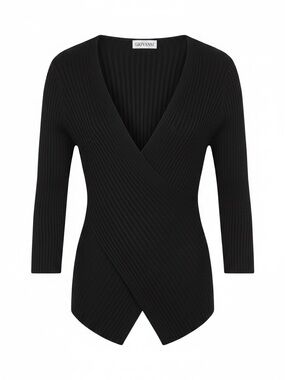 Giovanni Black Wrap-Front Women's Top